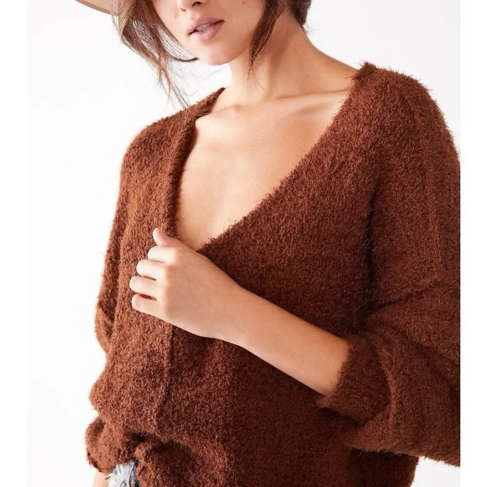 Free People Icing V Neck Pullover Sweater in Mocha Java